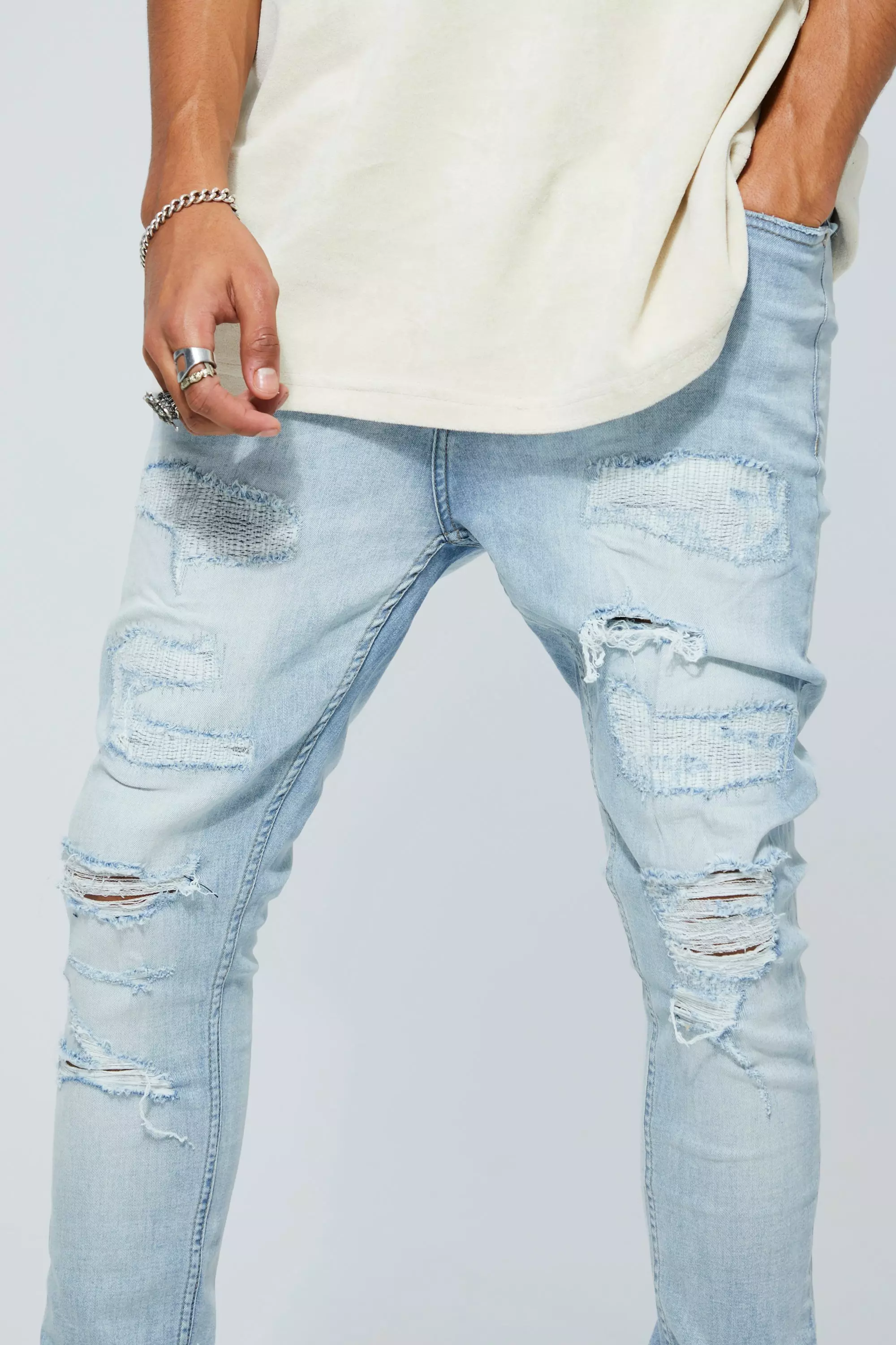 Mens light wash ripped best sale skinny jeans